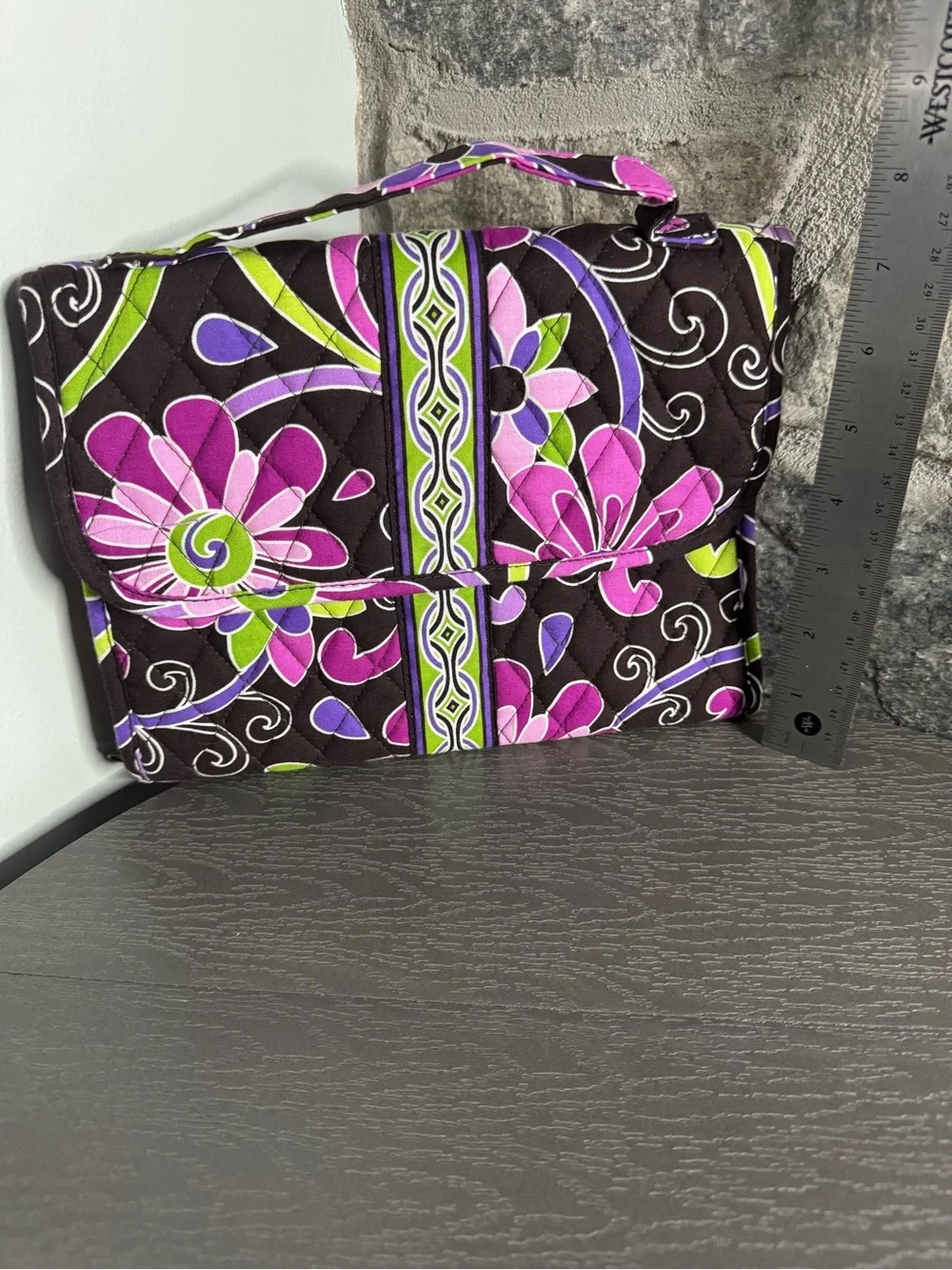 Vera Bradley Quilted Floral Wristlet Bag - Purple & Lime